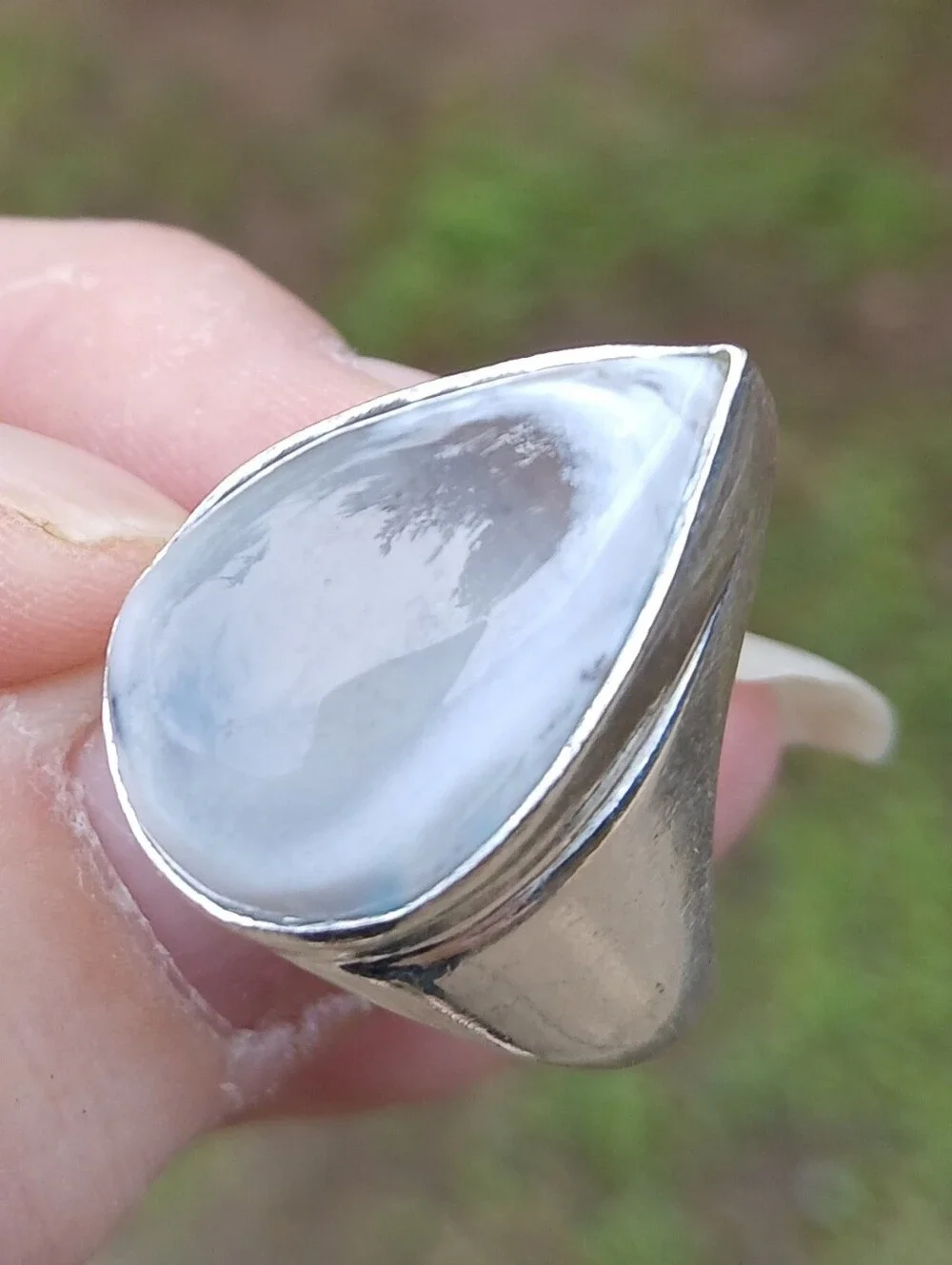 New Men's Dendritic Opal 925 Silver Ring.